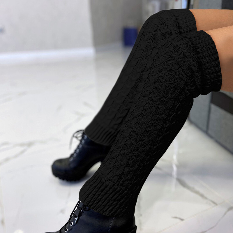 Cable Knit Leg Warmers Autumn Winter Figure Eight Fried Dough Twists Boot Socks